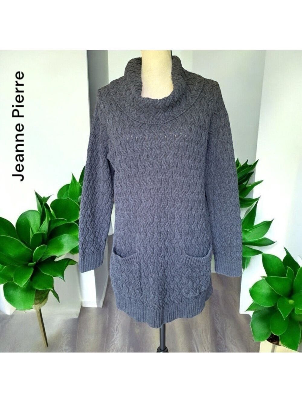 Jeanne Pierre Woman-size 1X 100% cotton cowl neck sweater. Charcoal gray. EUC!!!